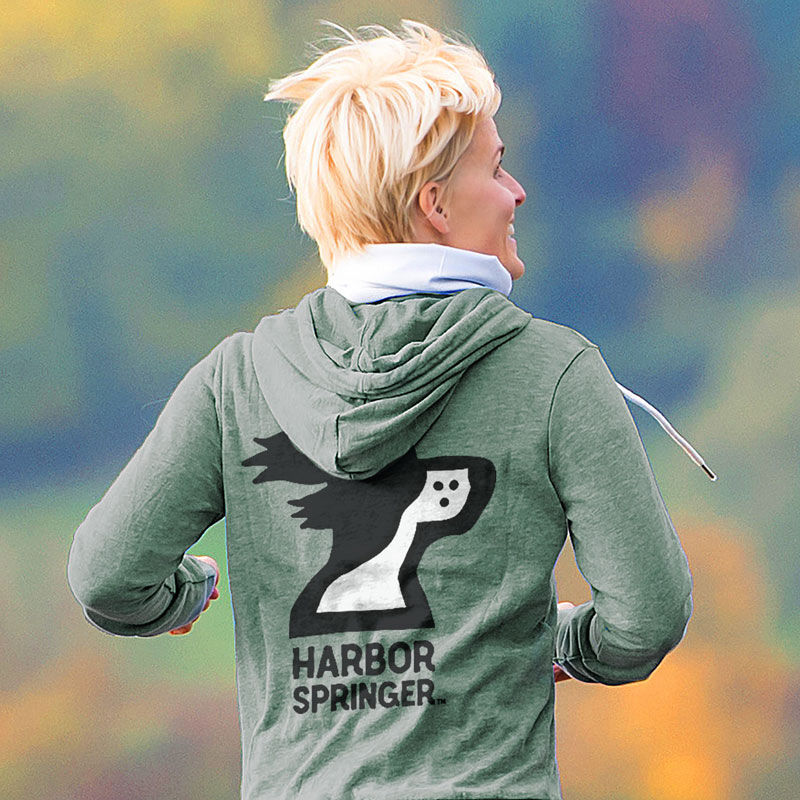 Womens hoodie, green, by Harbor Springer, Michigan.
